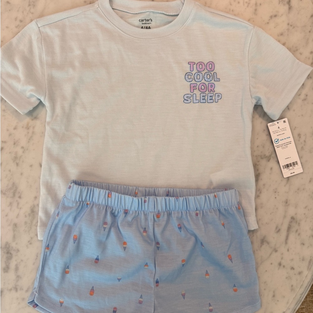 NWT Carters Girls shortsleeve and shorts Pajamas set size 6 soft blue